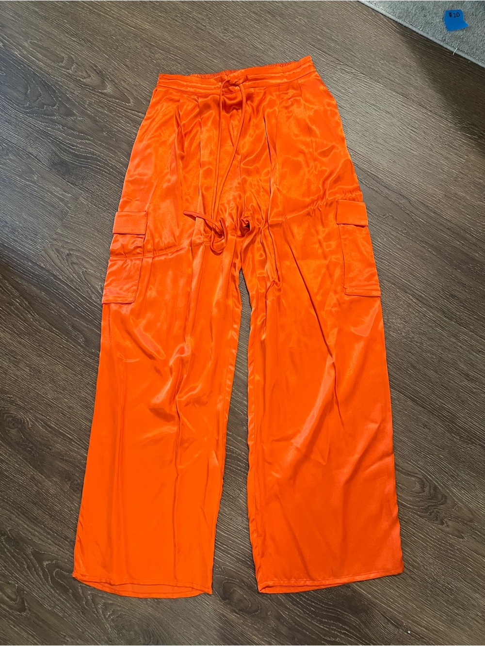 Nation LTD Orange Satin Wide-Leg Cargo Trousers